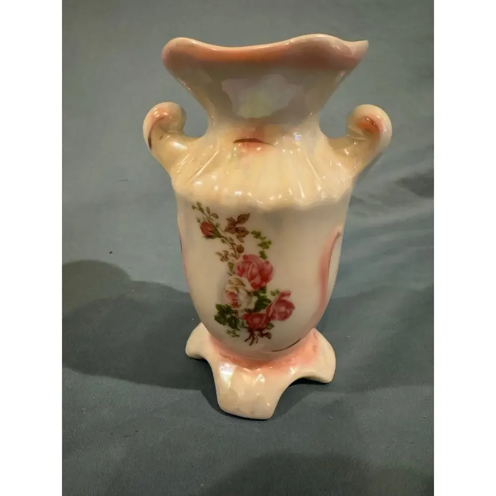 Vintage iridescent, porcelain floral vase